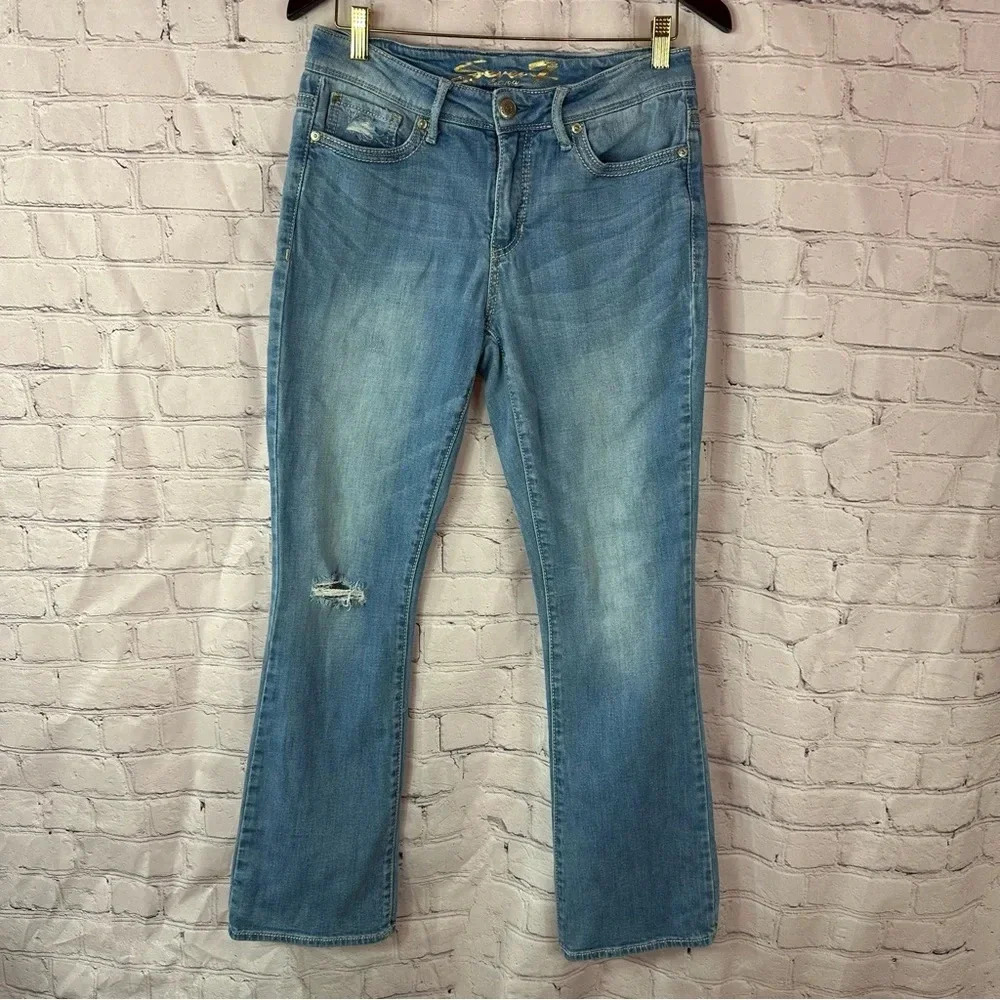 seven7 denim jeans embroidered back pockets sz 6 rocker slim boot